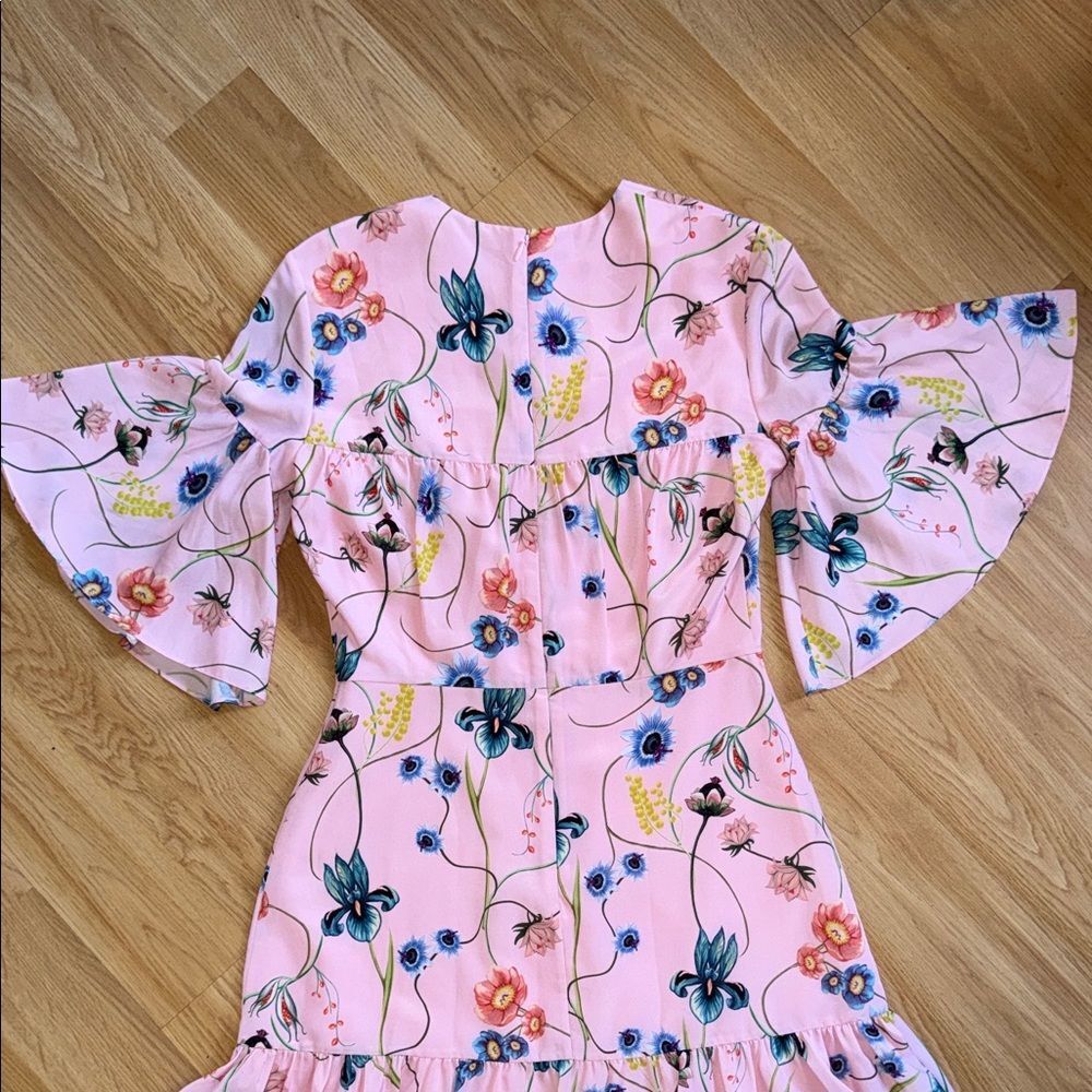 Borgo De Nor Floral Pink Dress Knee Length Short Flutter Sleeve Size 8 - Picture 7 of 11
